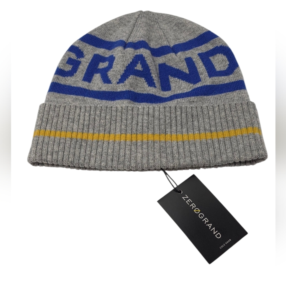 Cole Haan Gray Beanie with Blue and Yellow Accents